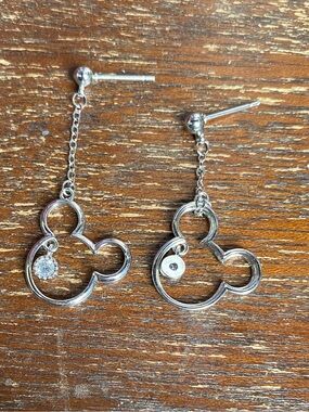 Disney Silver-Tone Mickey Dangle Earrings with Crystal Charm